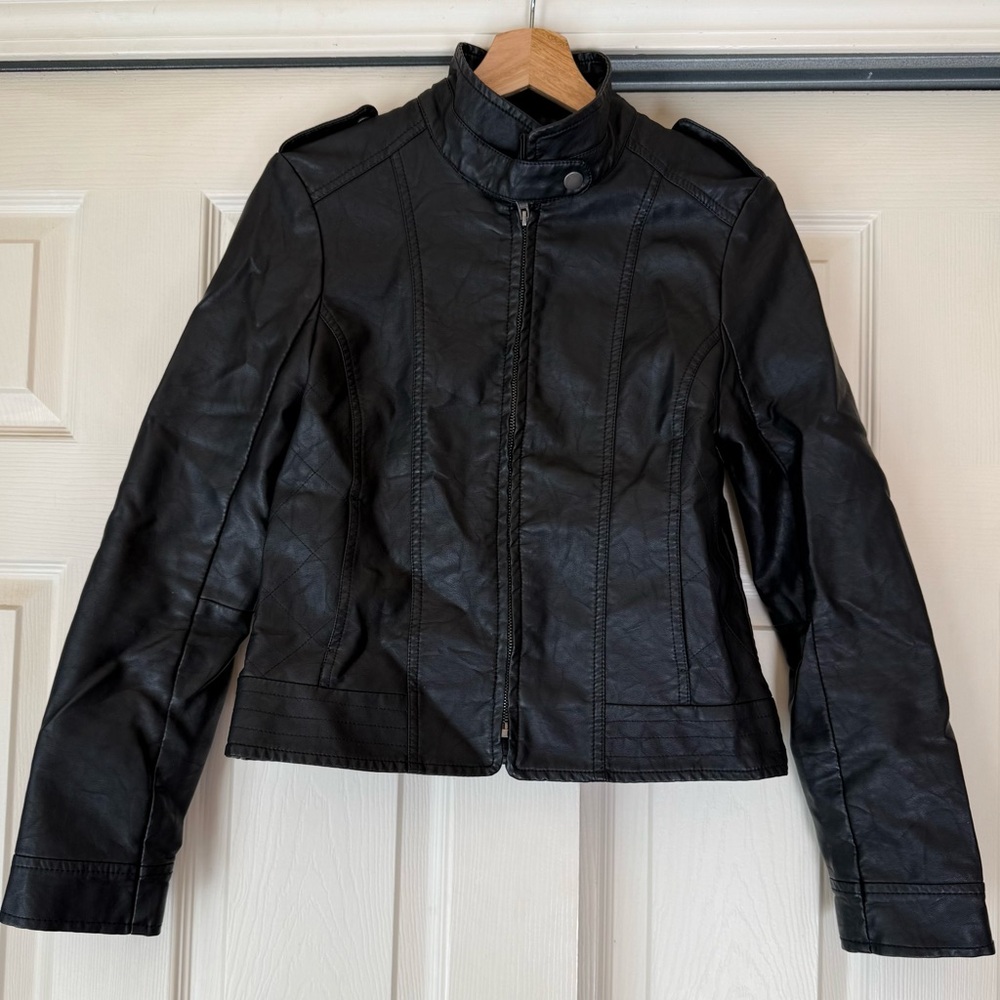 Jack by BB Dakota Black Faux Leather Moto Jacket (Size M)